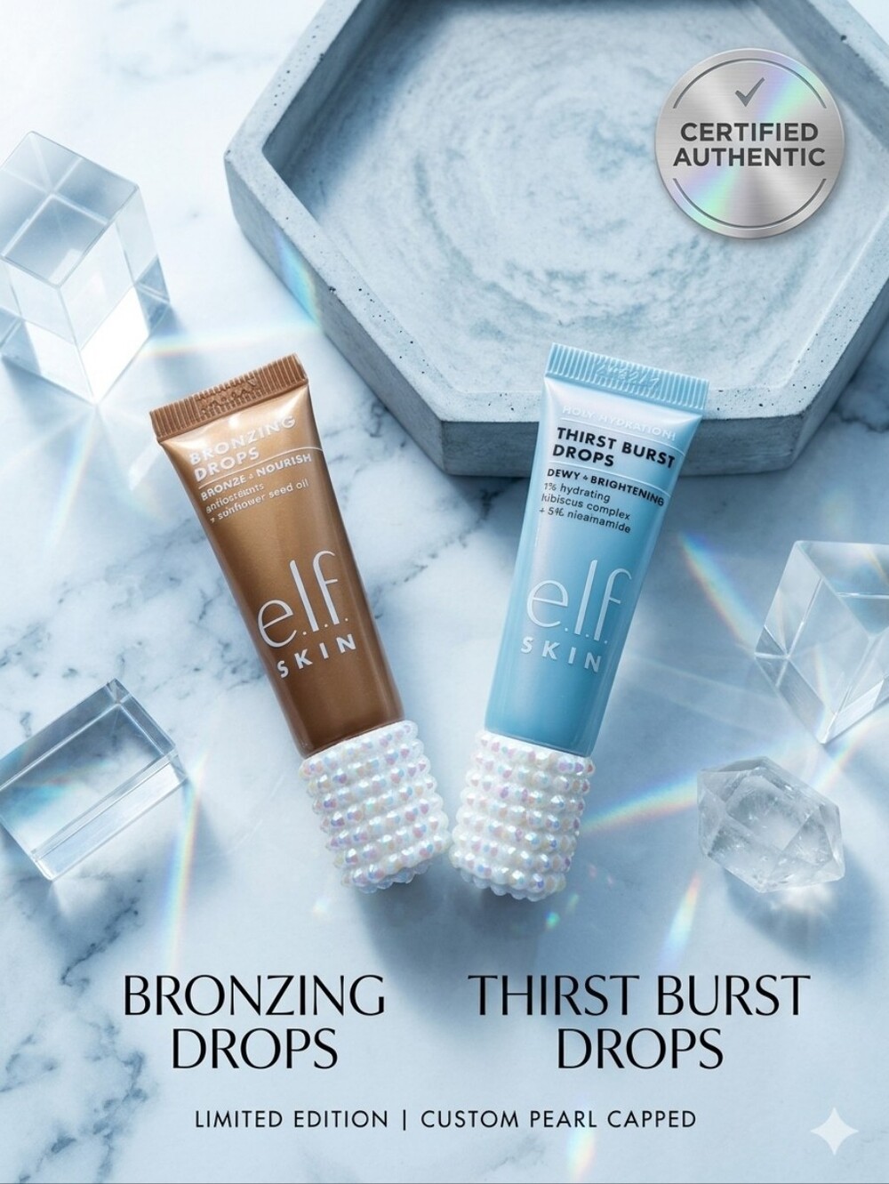 e.l.f. SKIN Duo: Bronzing Drops & Thirst Burst - CUSTOM Bling Caps!